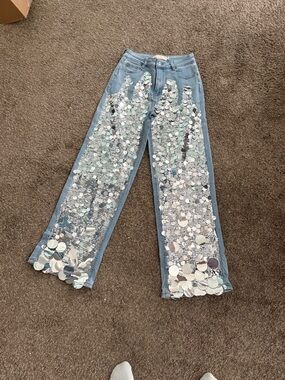 Light Blue Sequin-Embellished Women’s Jeans